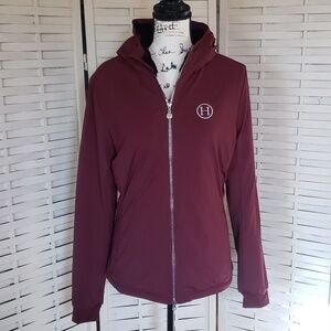 Harcour burgundy full zip equestrian casual faux fur lined woman hoodie jacket